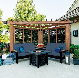 Tuscany Corner Pergola with Conversation Seating - Bamboo Panels
