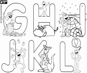 Sesame Street alphabet from G to L coloring page printable game