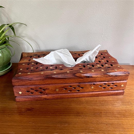 Vintage Rosewood & Brass Tissue Box: Red Velvet Lining, Mid Century Decor - Etsy