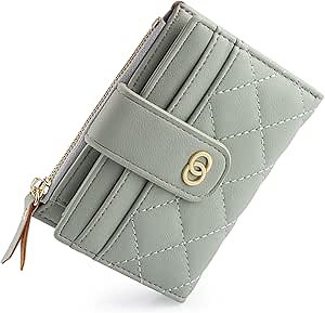 Cute Small Wallets for Women Slim PU Leather Quilted Ladies Card Holder Zip Wallet Light Green