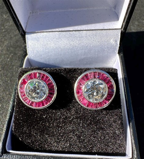 Vintage Ruby and Natural Diamond Earrings Set in Platinum - Etsy