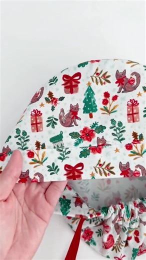 Holiday Cats Ponytail Scrub Cap – Christmas Cat Print Nurse Hat With Ribbon Tie | Optional Satin Lining & Buttons - Etsy