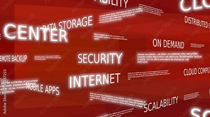 Information technology word tag cloud - red variant, loop able, 3D rendering, UHD Stock Video