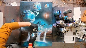 Dive into the extraordinary with my "Alien Oasis" painting. Turquoise and brown meld seamlessly to craft a world where cascading waterfalls meet rugged mountains, all beneath a celestial canvas of distant planets. This piece is a window into the unknown, where the earthly and cosmic coexist in perfect harmony. Join me on this artistic journey and let your imagination roam freely. What do you see in this "Alien Oasis"? 🚀🌌 #ArtisticEscape #AlienOasis #NatureUnleashed | Skech ART