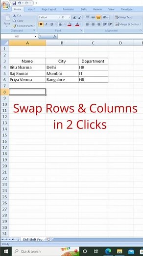Swap Rows & Columns in Excel in 2 Clicks! 🔄 | Excel Hack