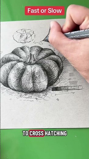 Fast vs slow lines in drawing with crosshatching a pumpkin #howtodraw #pendrawing #drawingtutorials