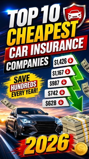 Top 10 Cheapest Car Insurance Companies in 2026 #Shorts#CarInsurance#AutoInsurance