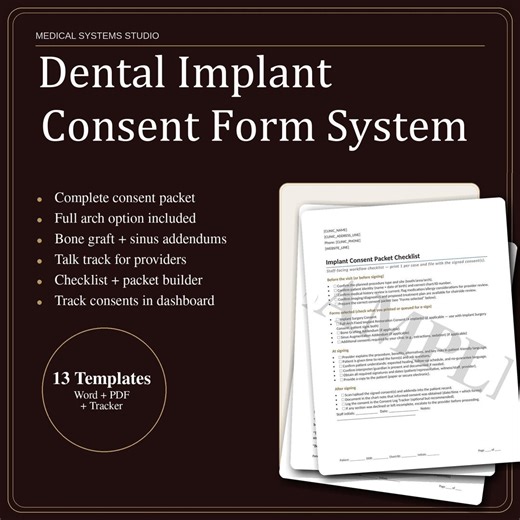 Dental Implant Consent Form System | Implant Surgery   Full Arch Fixed (4 Implants)   Bone/sinus Addenda | Talk Track   Tracker - Etsy