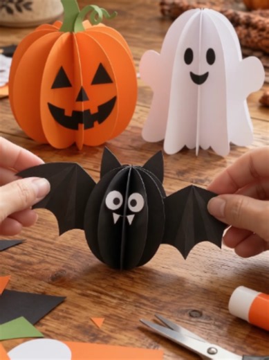 3 Cute Halloween Paper Crafts: Pumpkin, Ghost & Bat