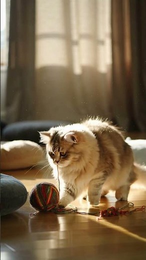 Cat Playing with a Yarn Ball — Classic Chaos! 🧶😸 #aivideo #animallife #animals #wildlife