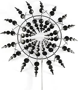 Magic Metal Kinetic Sculpture Windmill, New Kinetic Metal Wind Spinners for Yard and Garden, 3D Kinetic Wind Spinner Wind Catchers Sculpture, Creative Magical Windmills Bird Repellent (Black)