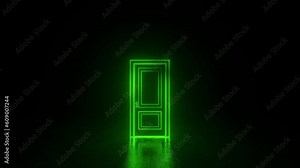 Abstract open door to universe. Lines appear. Cyberpunk neon door background concept. Green neon. Hologram led laser door. Flight forward, entering inside the doorway. 3d loop animation, 4K Stock Video