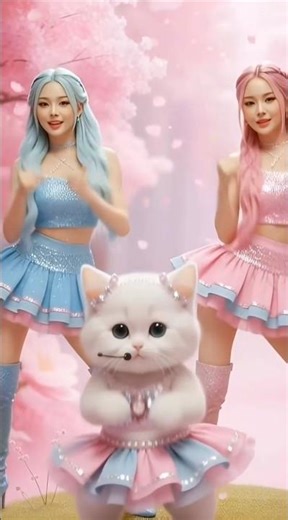 Cutest K-Pop Dance Trio Ever! 💙💖✨ #cutecat #girlgroupdance #kpopedit #animation #catdance #kawaii