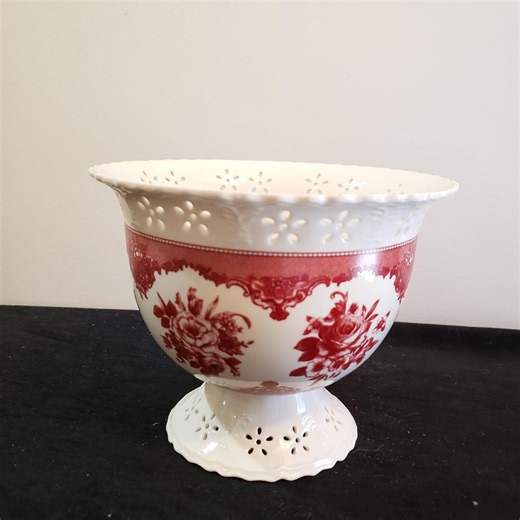 Red Toile Ceramic Floral Container Vase, Vintage Style Chinoiserie Flowerpot, Cottage Decor, Cottage Core Decor - Etsy