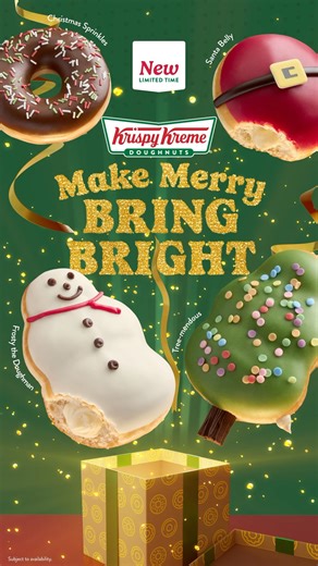 Say hello to Merry and Bright, four irresistible treats to get you smiling all through December: Frosty the Doughman⛄️ Tree-mendous🎄 Santa Belly🎅 Christmas Sprinkles🍩 Christmas starts today, so pick yours up today and make a little moment with someone special. | Krispy Kreme UK