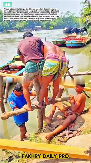 100% Muscle & Gravity: The Ancient Engineering Trick to Sink Heavy Logs in Water #teamwork #viral