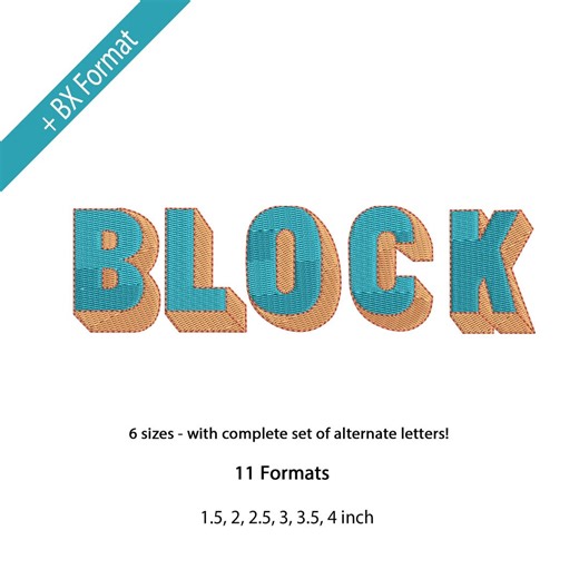 Block Shadow Embroidery Font, Fill Stitch Monogram Machine Embroidery, Shadow Font Machine Embroidery Design, 6 Sizes, 11 Formats + BX Font - Etsy