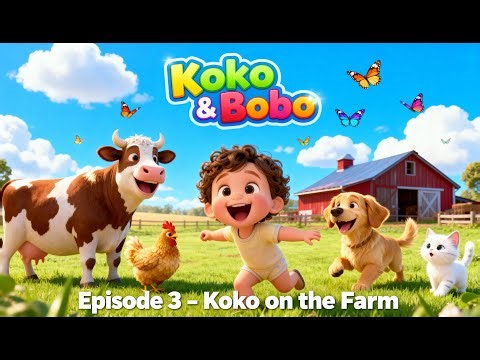 Episode 3 | Koko Visits the Happy Farm! Fun with Cow, Cat, Dog & Chicken!
