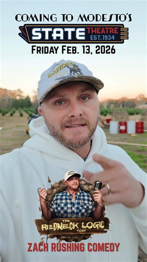 BELIEVE IT! Comedy powerhouse Zach Rushing is bringing his "Redneck Logic" to the Modesto State Theatre, and trust us, you’ll want to be present for this masterclass in hilarity! 🤣😂🤣 ⚠️Be warned: you’ll probably hear a few stories you wouldn’t want your grandma to overhear... 👇🏼👇🏼👇🏼Watch his #Modesto promo video below and then head over to our website to hook your seats before they’re all gone!!! Friday, February 13, 2026, at 7:00 PM REDNECK LOGIC TOUR TICKETS ON SALE NOW! RUSH & GET TI