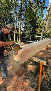 Prepping the 12x12 fir porch posts to drop into knife brackets like a glove! 9 down, 3 to go 👊🏽 #CinchCarpentry #QualityOverQuantity #PostFrame #Timber #Wood #Bracket #Post #Porch #Barndo #House #Alberta | Cinch Carpentry