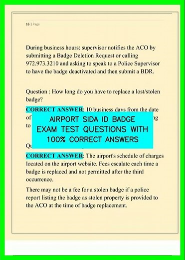 AIRPORT SIDA ID BADGE EXAM TEST QUESTIONS WITH 100% CORRECT ANSWERS video