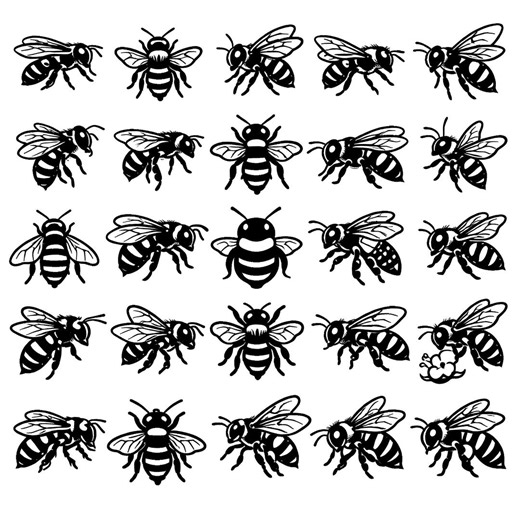 Honey Bee SVG Icons Bundle – 25 Distinct Insect Illustrations, Bold Line Art, Clean White Background, Cricut Silhouette Cutting Files - Etsy