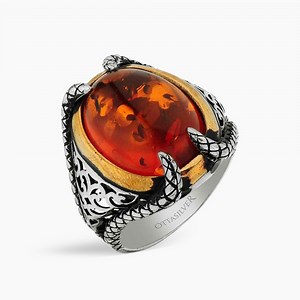 Silver Men's Ring with Amber Stone