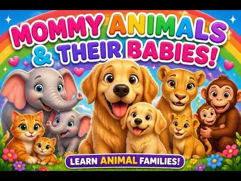 Cute Animal Moms & Babies 🐶🐱🐘 | Learn Animal Names for Kids