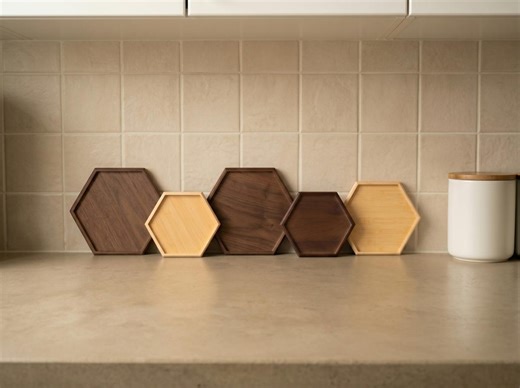 Wood Serving Tray Set Hexagon Bamboo Tray Wooden Serving Plate Coffee Table Tray Set Small Medium Large Kitchen Decor - Etsy