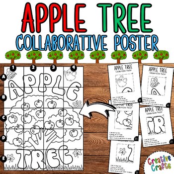 Apple Tree Collaborative Coloring Pages Autumn Art Activity for kindergarten