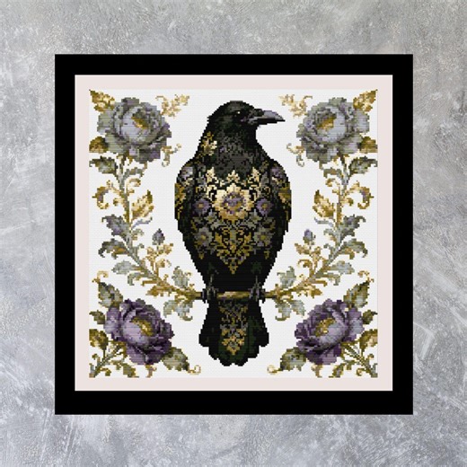 Baroque Crow Cross Stitch Pattern – Gothic Floral Bird PDF Design – Dark Victorian Embroidery Chart – Pattern Keeper Compatible - Etsy