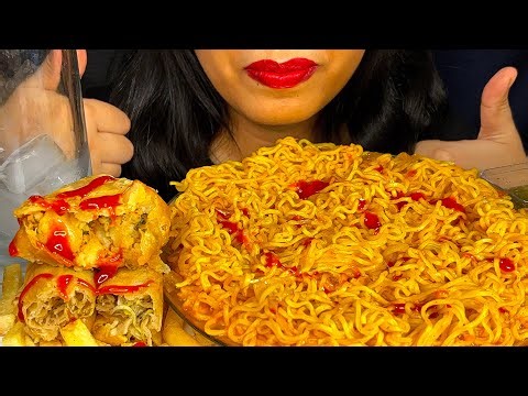 ASMR EATING MAGGI MASALA NOODLES & VEG SPRING ROLL | ASMR NOODLES EATING SHOW | MUKBANG ASMR
