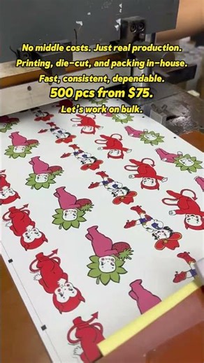 Printing, die-cut, and packing in-house. Fast, consistent, dependable. 500 pcs from $75.