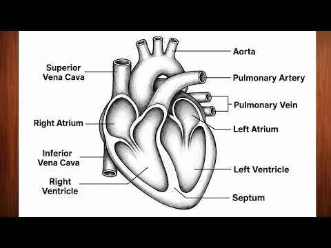 Human Heart Diagram | Easy Heart Labeled Diagram | Human Heart Anatomy Drawing | Biology Drawing