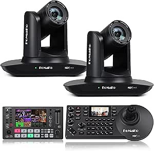 FoMaKo 20x Optical Zoom NDI Camera, AI Auto Tracking HDMI PTZ Camera(2pcs),KC608N PTZ Controller, M3 Video Mixer Swicher, for Church Services Worship Education, (FMK20UH NDI-B X2+KC608N+M3)
