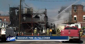 Crews battle massive fire in Falconer