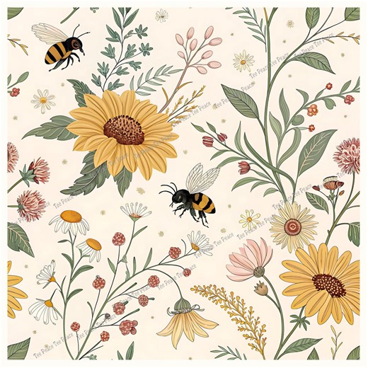 Floral Honey Bee Fabric Panel, Quilt Sewing Square, Multiple Sizes, Fc6s - Etsy