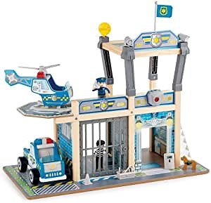 Amazon.com: Hape Metro Police Station Play Toy Set with Sounds and Lights| 2-Level Wooden Pretend Play Toy with Action Figures and Accessories : Toys & Games
