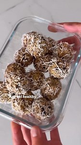 HEALTHY GRANOLA BALLS EASY MEAL PREP SERIES DAY 4/30 Makes: 12-16 bites/balls Ingredients: 1½ cups rolled oats ½ cup peanut butter ¼ cup honey (or maple syrup or rice malt syrup) ½ cup desiccated coconut (plus extra for rolling) 1 tbsp chia seeds 1 tbsp protein powder (optional) ½ cup dark chocolate chips 1 tbsp linseeds (flaxseeds) 1 tbsp sesame seeds ½ tsp vanilla extract Instructions: 1. Add the rolled oats, peanut butter, honey, desiccated coconut, chia seeds, protein powder, chocolate chips