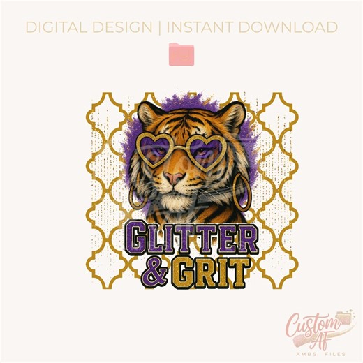 Glitter & Grit Tiger PNG | Purple Gold Glam LSU Digital Design | Heart Sunglasses Boutique - Etsy