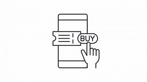 Buy ticket line animation. Booking via mobile application animated line icon. Online banking service option. Black illustration on white background. HD video with alpha channel. Motion graphic