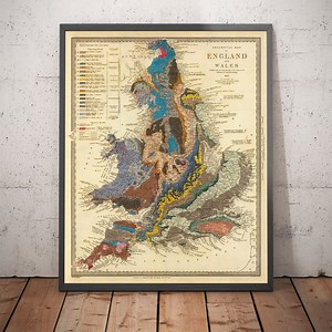 Old Geological Map of England & Wales by Roderick Impey Murchison, 1843