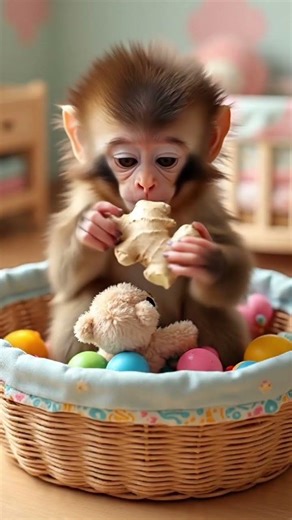 little monkey eating Ginger