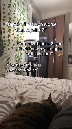 Bipolar 2 is often misdiagnosed as major depressive disorder because of the generally longer depressive periods and short hypomanic periods. But either way, lets not compare and shame others. Someone elses struggle is not a threat to you, its not a competition to be struggling the most. #biploar #bipolar2 #bipolardisorder