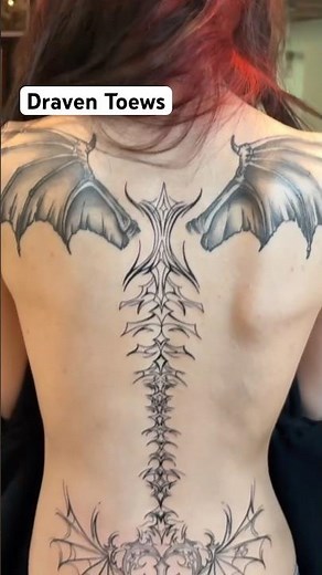 Fine Line Cybersigilism Spine Tattoo | Symmetrical Back Piece by Draven Toews | Winnipeg