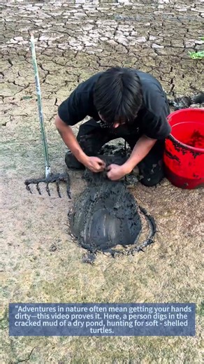 Catching Soft - shelled Turtles: Digging in Dry Pond Mud