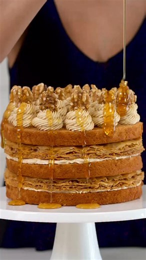 Antoniou Fillo Pastry on Instagram: "HONEY BAKLAVA LAYER CAKE. Save it and make it for Christmas day or a special celebration, this is a delicious showstopper! Layers of crispy baklava, honey cake and honey buttercream - YUM. Comment HONEY and we will send you the recipe to your direct messages. Alternatively, you can find the recipe on the Antoniou Fillo Pastry website, here is the link which you can copy into your internet browser: https://antonioufillo.com.au/blog/recipes/honey-baklava-layer-
