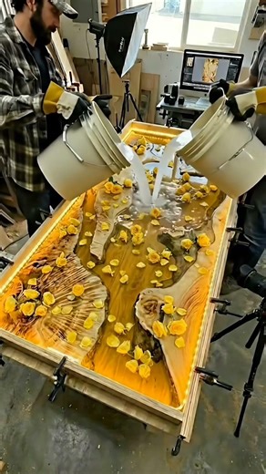 Making a Glowing Epoxy Table with Yellow Roses 🌹 | Luxury Woodworking Build