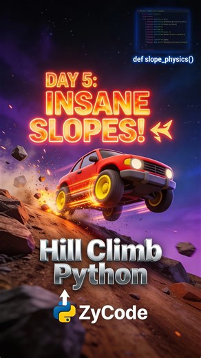 SLOPES Added! Car FLIPS on HILL 😱 | Day 5 Python Hill Climb | ZyCode #shorts #coding #python #gaming