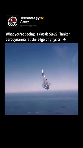 TechnologyARMY on Instagram: "What you’re seeing is classic Su-27 Flanker aerodynamics at the edge of physics. ✈️ This moment likely captures the peak deceleration during a Pugachev’s Cobra or a vertical tailslide — where the aircraft reaches an extreme Angle of Attack (AoA) far beyond the wing’s normal stall limit. So how does it stay controllable? The answer lies in the Flanker’s relaxed static stability and its powerful Leading Edge Root Extensions (LERX). At these insane angles, LERX-generat